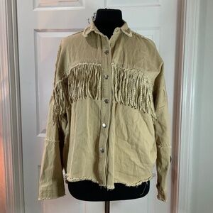Veveret Fringe Cotton Tan Studded Western Boho Jacket Size Large